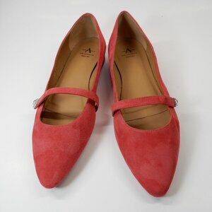 Aquatalia Priya Pointed Toe Mary Jane Flats Size 9 Raspberry Red Suede Leather